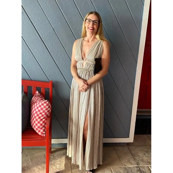 Jonathan Simkhai Gold Lamé Plissé Maxi Gown – Size XS - Picture 12 of 16